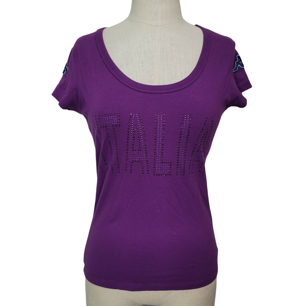 Kappa Italia Rhinestone Bling Graphic Scoop Neck Tee Purple M NWT Sporty